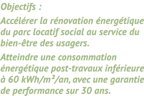Objectifs : Acc l rer la r novation nerg tique du parc locatif social au service du bien  tre des usagers. Atteindre...