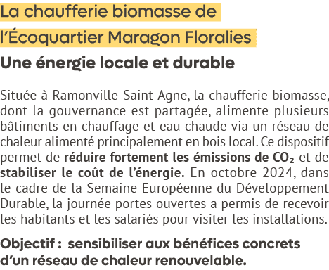 La chaufferie biomasse de l’ coquartier Maragon Floralies Une nergie locale et durable Situ e   Ramonville Saint Agn...