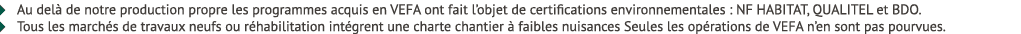 � Au del de notre production propre les programmes acquis en VEFA ont fait l’objet de certifications environnemental...