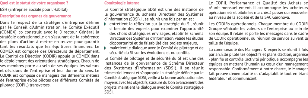 Quel est le statut de votre organisme ? ESH (Entreprise Sociale pour l’Habitat) Description des organes de gouvernanc...