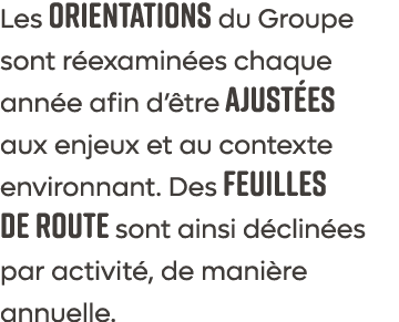 Les orientations du Groupe sont r examin es chaque ann e afin d’ tre ajust es aux enjeux et au contexte environnant. ...
