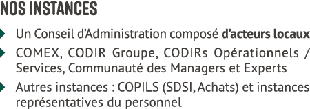 Nos instances � Un Conseil d’Administration compos d’acteurs locaux � COMEX, CODIR Groupe, CODIRs Op rationnels / Se...